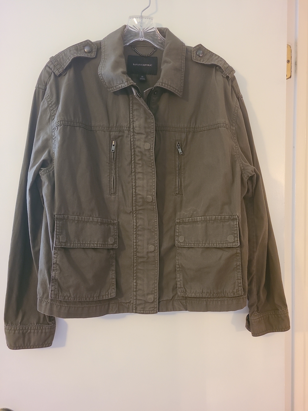 Banana Republic Military Utility Jacket Women Olive Green Cargo Full Zip